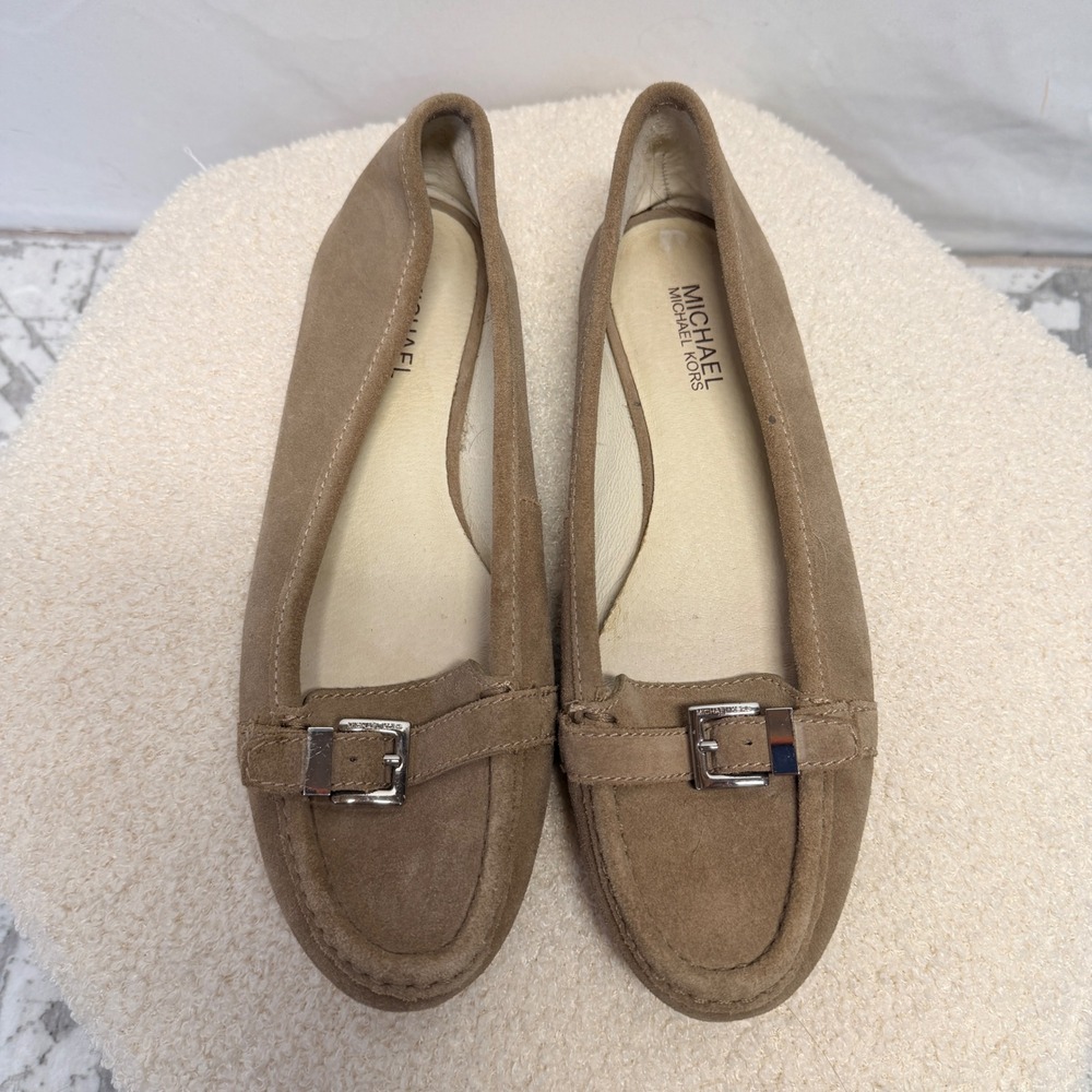 Michael Michael Kors Tan Suede Buckle Flats Moc Toe Loafers Womens 10M